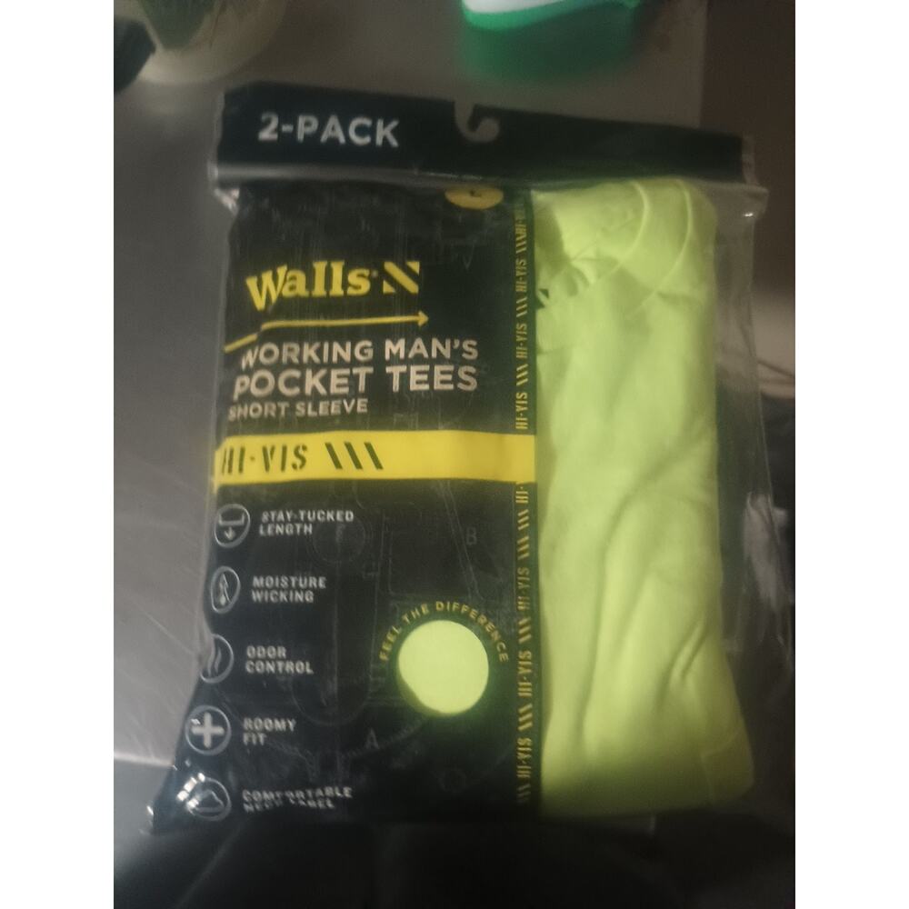 Hi Visible Yellow Short Sleeve Working Man's Pocket Tees LARGE 2 Pack